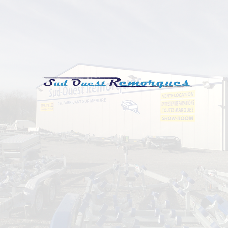 Logo bleu sur une image d'entreprise de vente de remorques